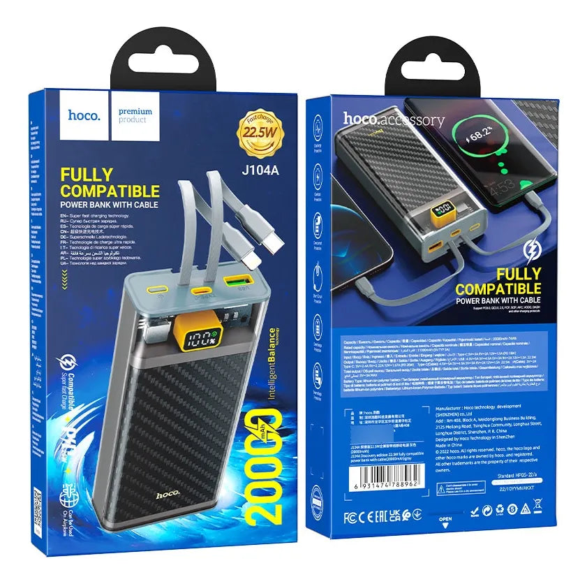 Batería Portátil Hoco J104a, 22.5w, 20000mah
