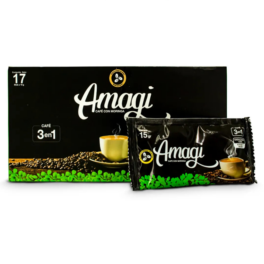 Amagi 3 en 1 Doypack Bioliffe - Caja 17 sticks x 15g Café con Moringa