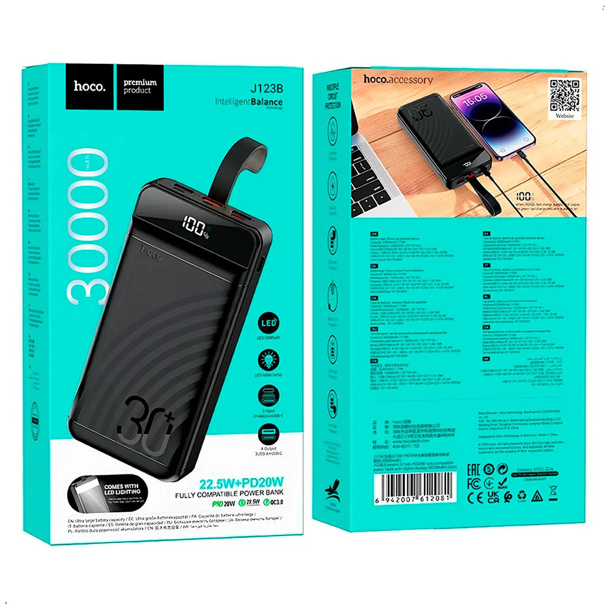 Cargador Power Bank Hoco J123b 30000mah