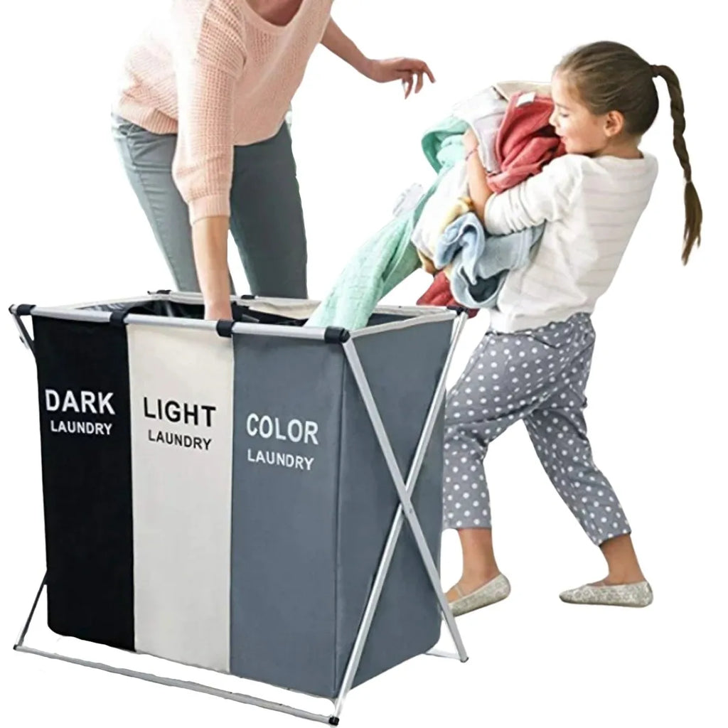 Cesto De 3 Divisiones Para Lavandería Dormitorio Plegable