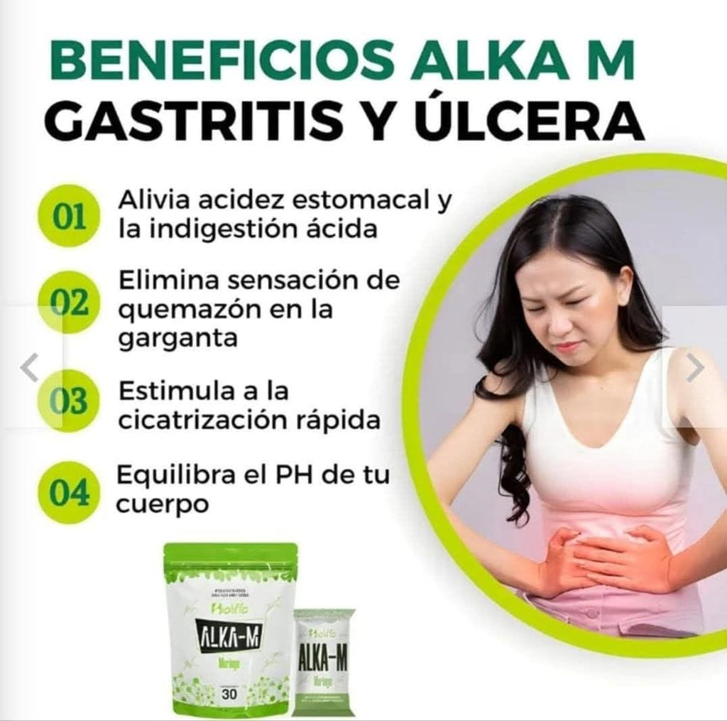 Beneficios Alka-M Bioliffe - Gastritis y úlcera: alivia acidez, reflujo y equilibra pH