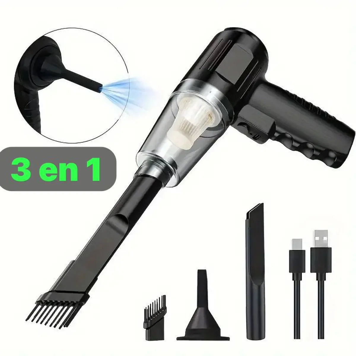 Mini Aspiradora 3 en 1 Portátil para Limpieza Recargable