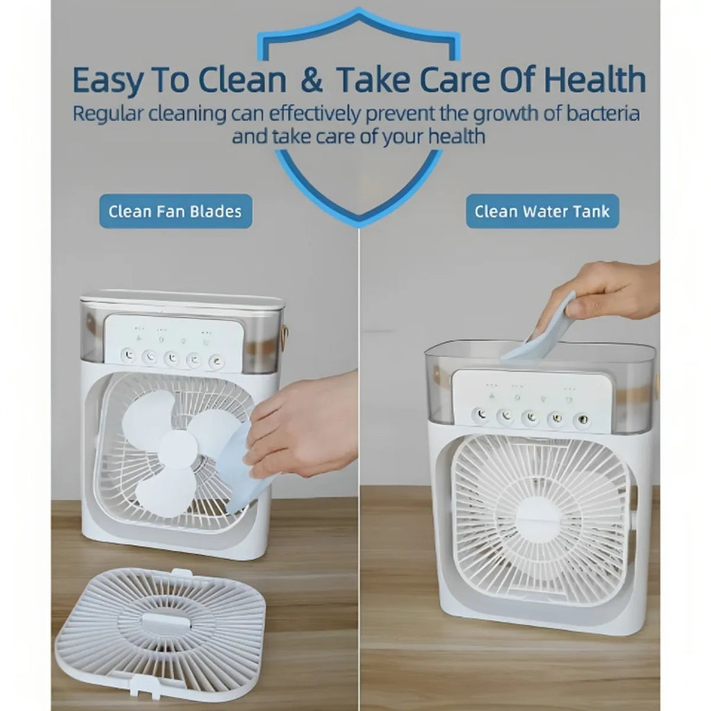 Mini Ventilador Humidificador Aromatizador Temporizador LED Portátil Blanco