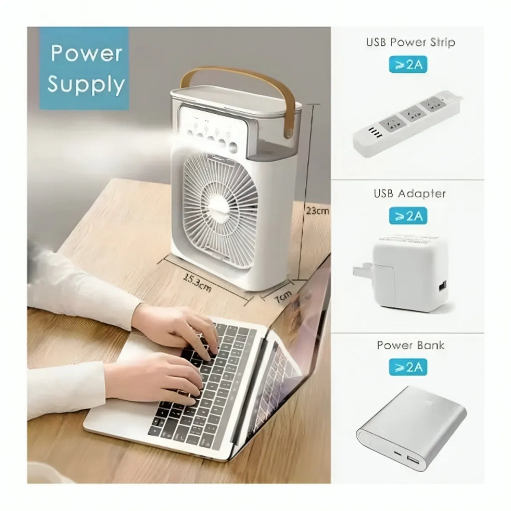 Mini Ventilador Humidificador Aromatizador Temporizador LED Portátil Blanco