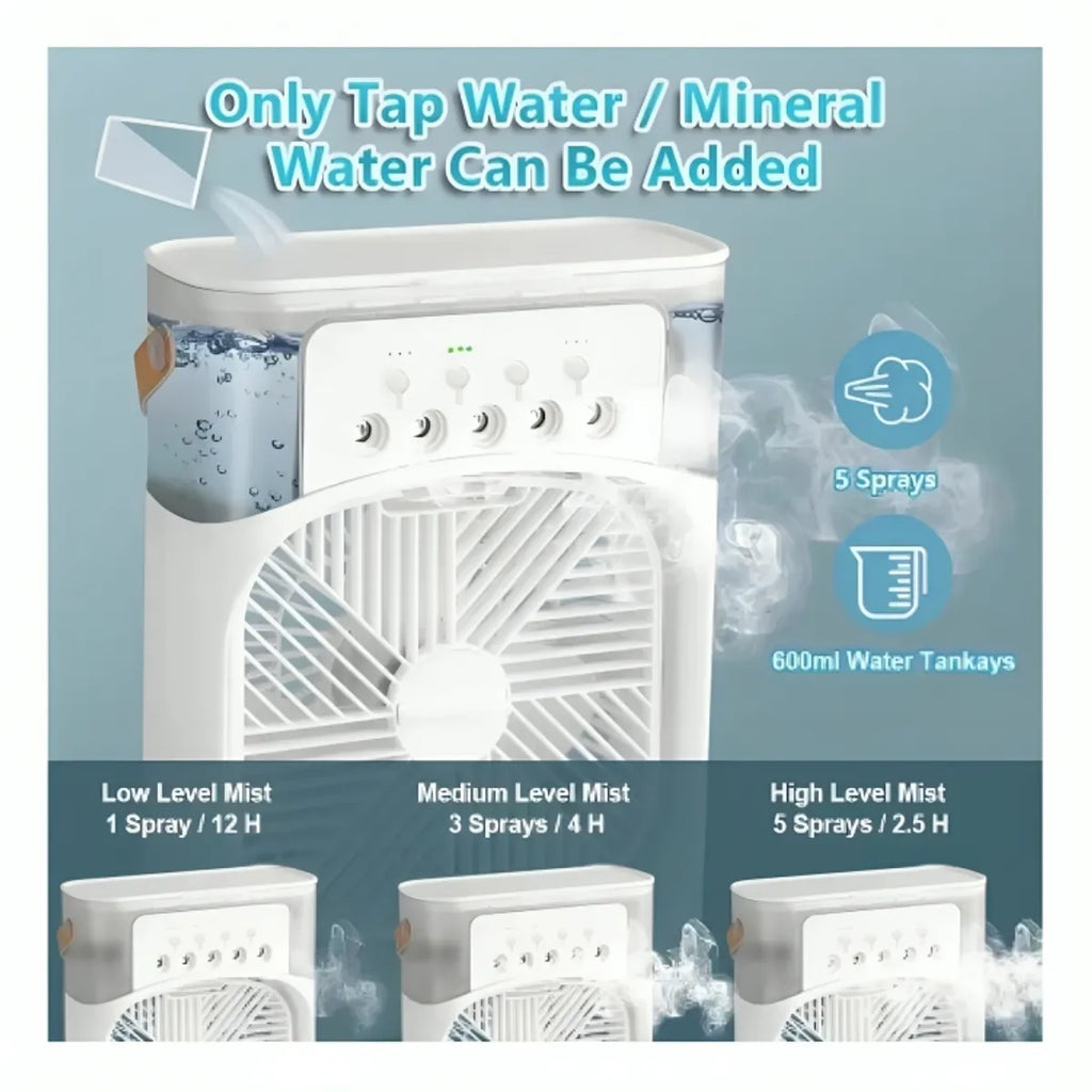 Mini Ventilador Humidificador Aromatizador Temporizador LED Portátil Blanco