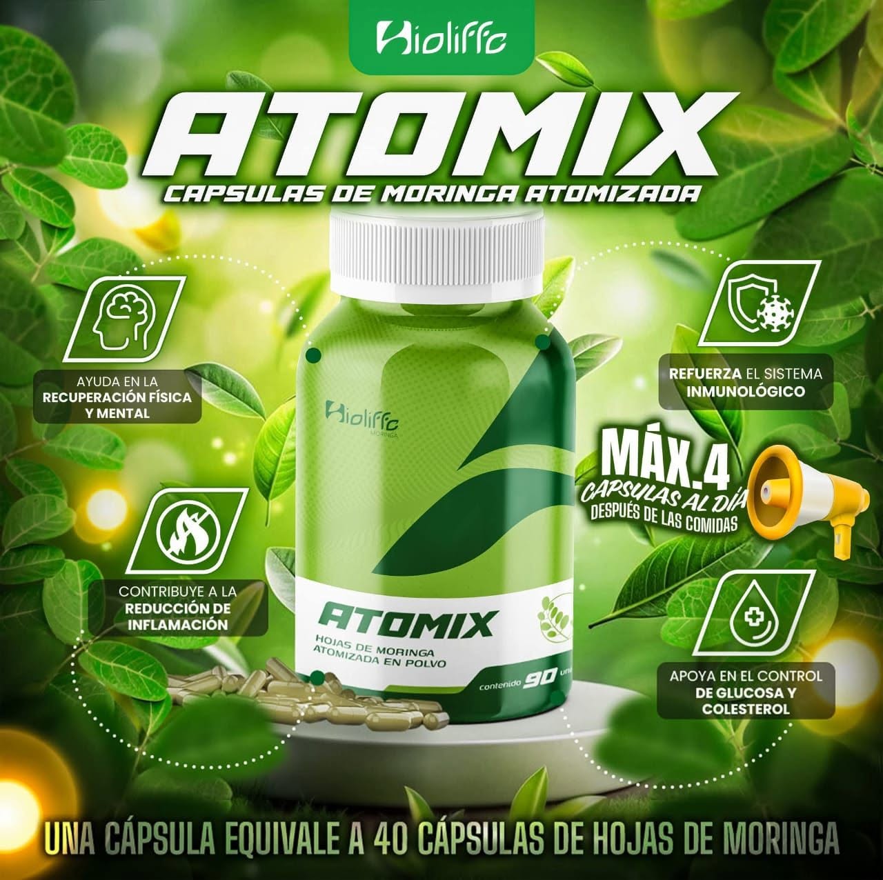 Atomix Bioliffe - Cápsulas de Moringa Atomizada 90 unidades
