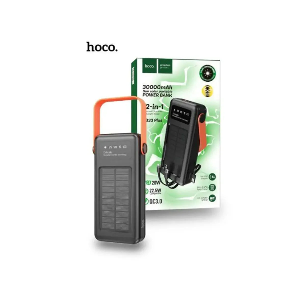 Power Bank Portátil Hoco DB33 Con Carga Solar Linterna Led de 30000mAh