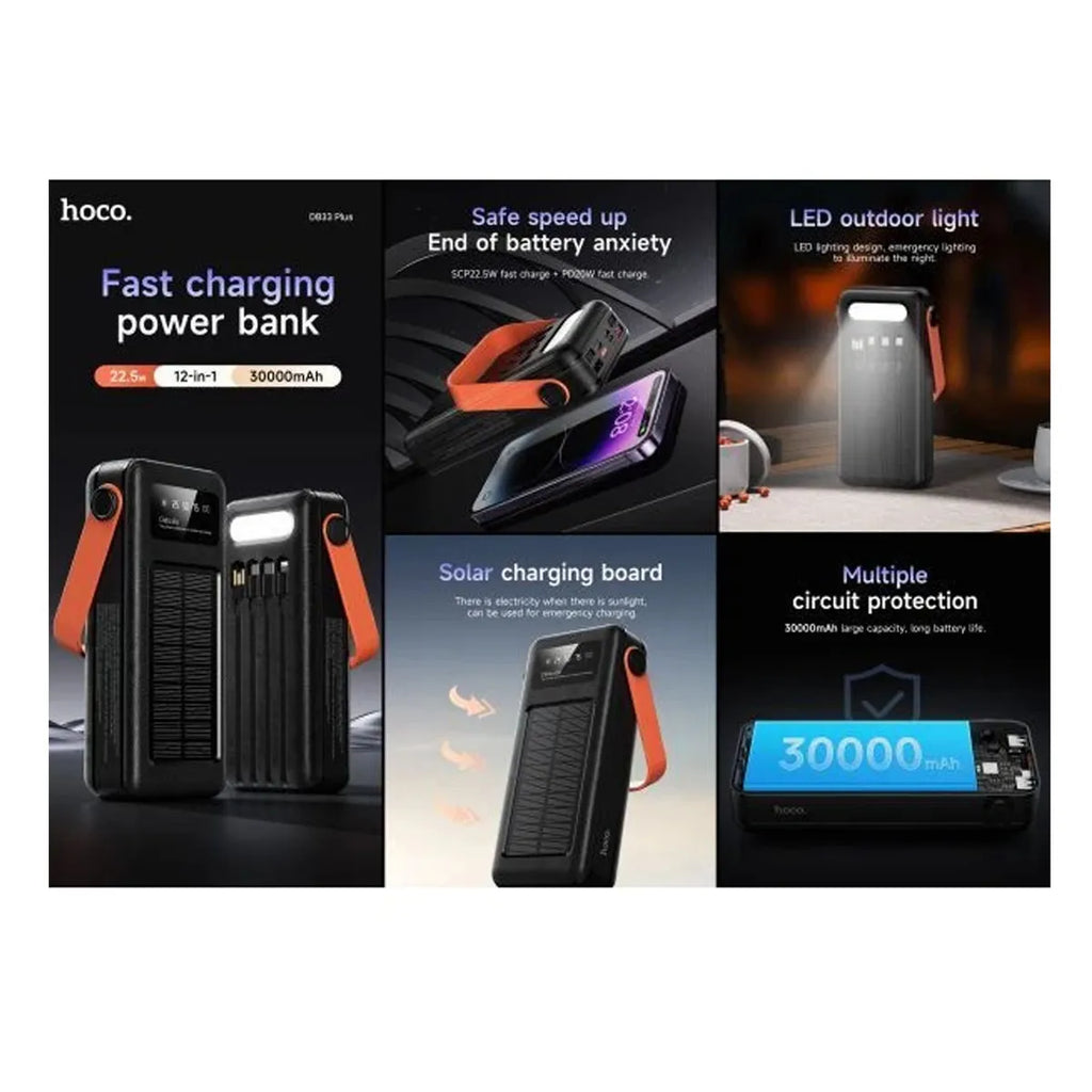 Power Bank Portátil Hoco DB33 Con Carga Solar Linterna Led de 30000mAh